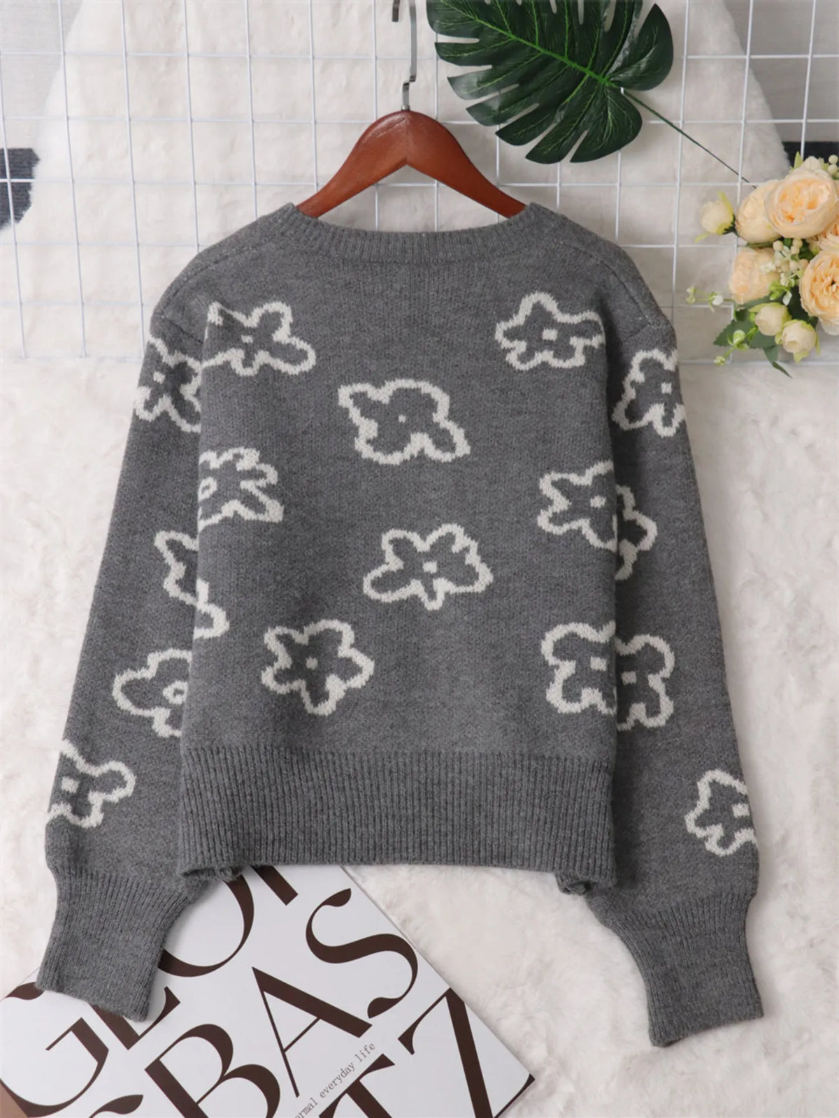 Floral Pattern Button-Up Cardigan