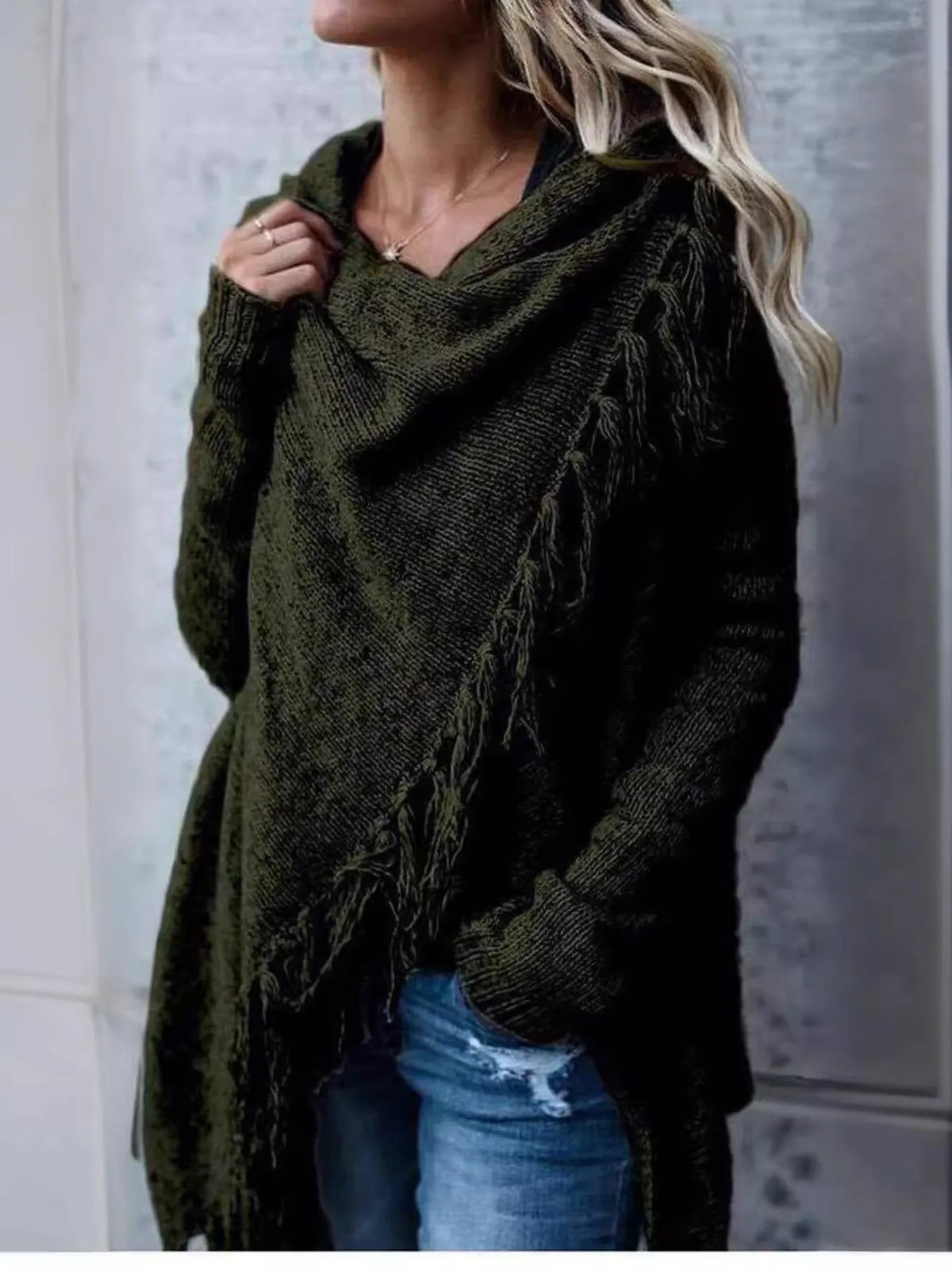 Fringe Long Sleeve Wrap Cardigan