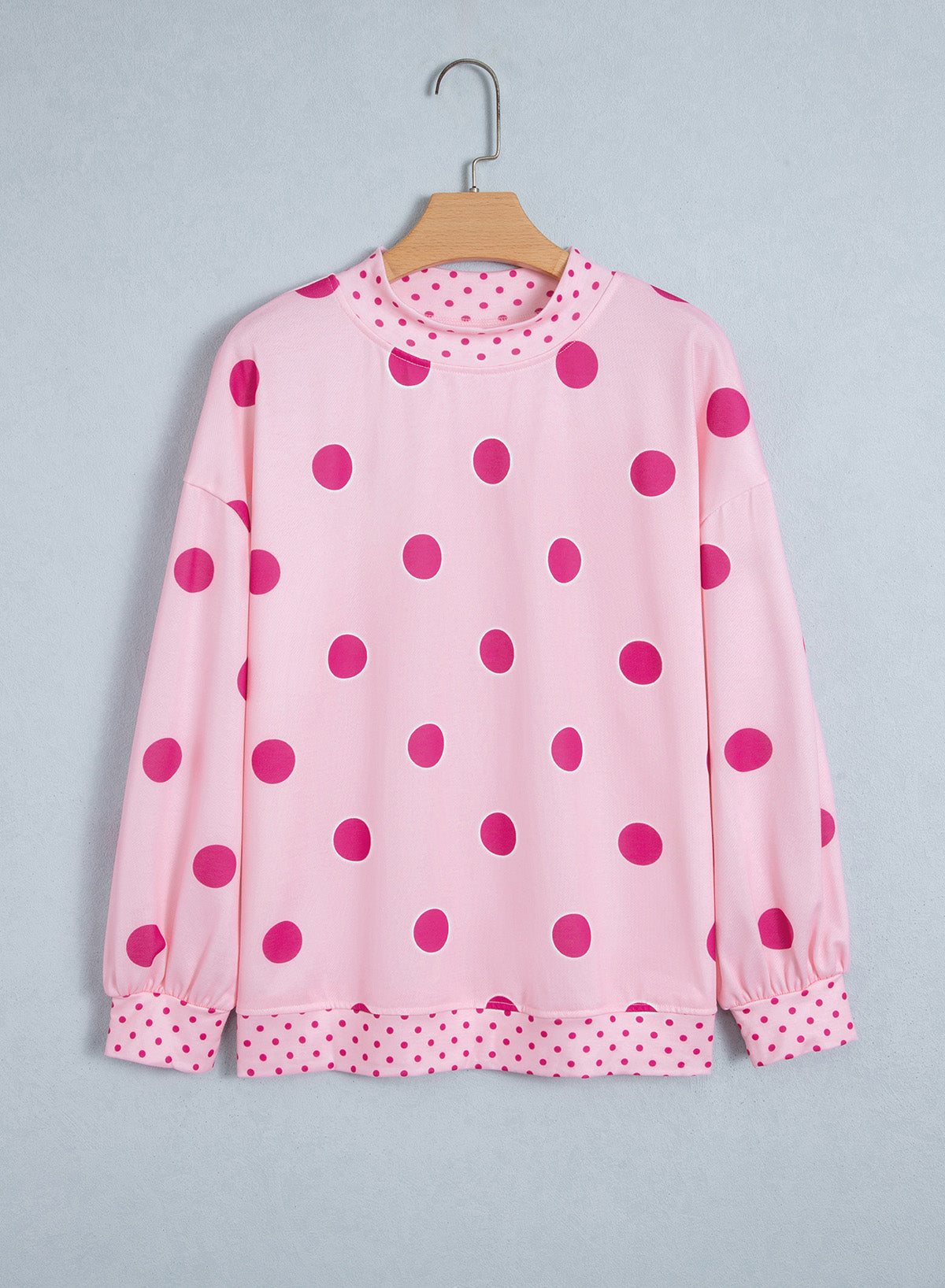 Brown Polka Dot Print Contrast Detail Oversized Tunic Sweatshirt