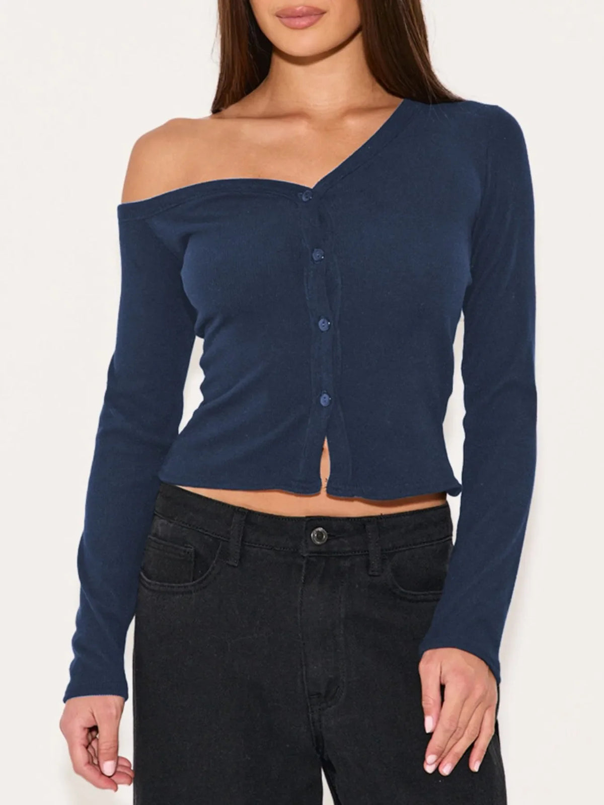Asymmetrical Neck Button Up Cardigan