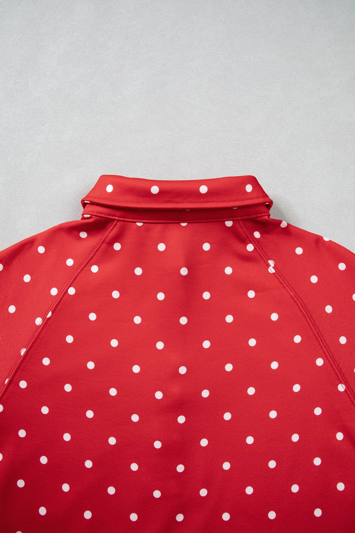 Red Polka Dot Print Metal Button Collar Casual Pullover Sweatshirt