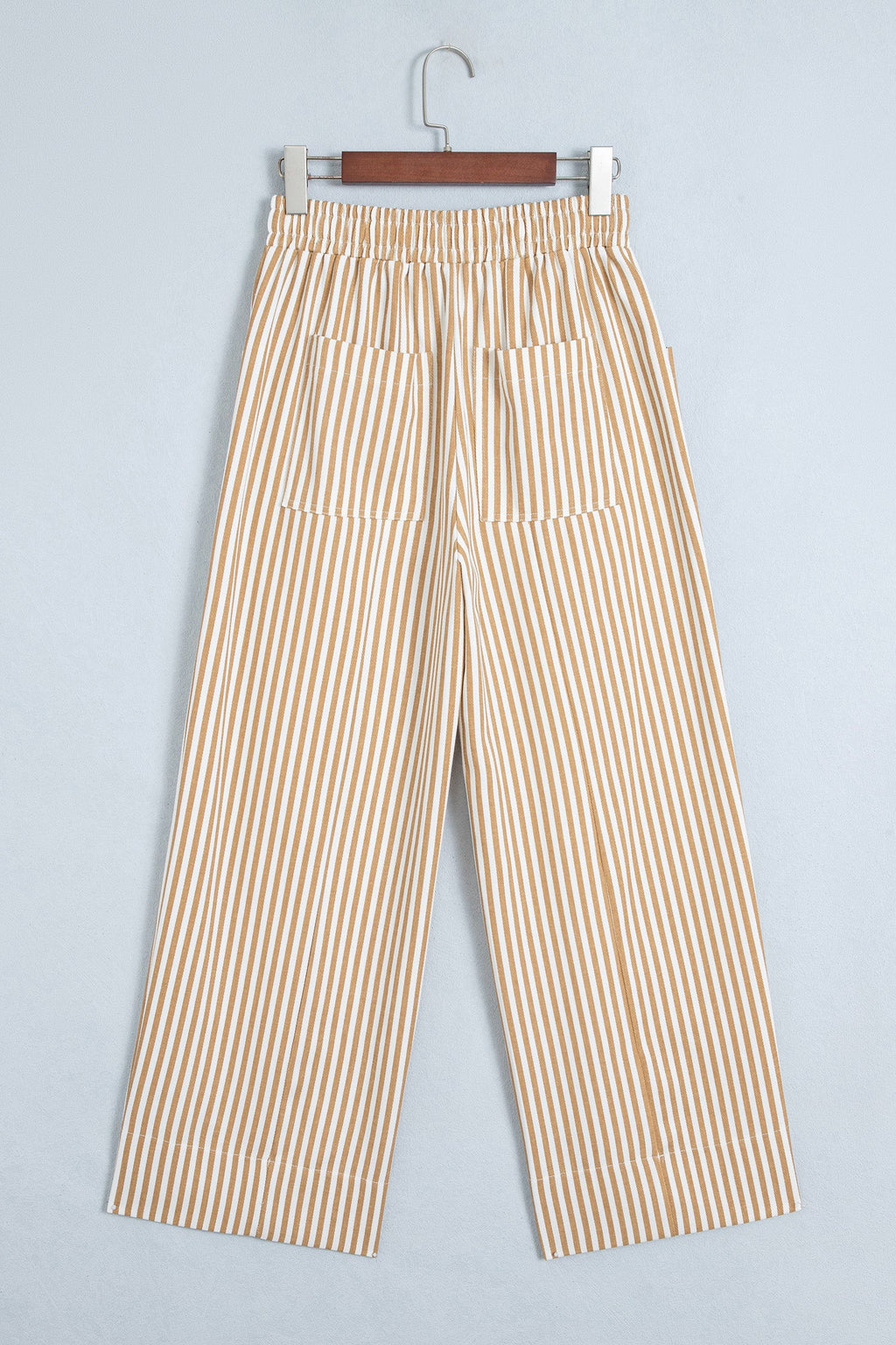 Apricot Stripe Ribbon Drawstring Waist Full-Length Shift Pant