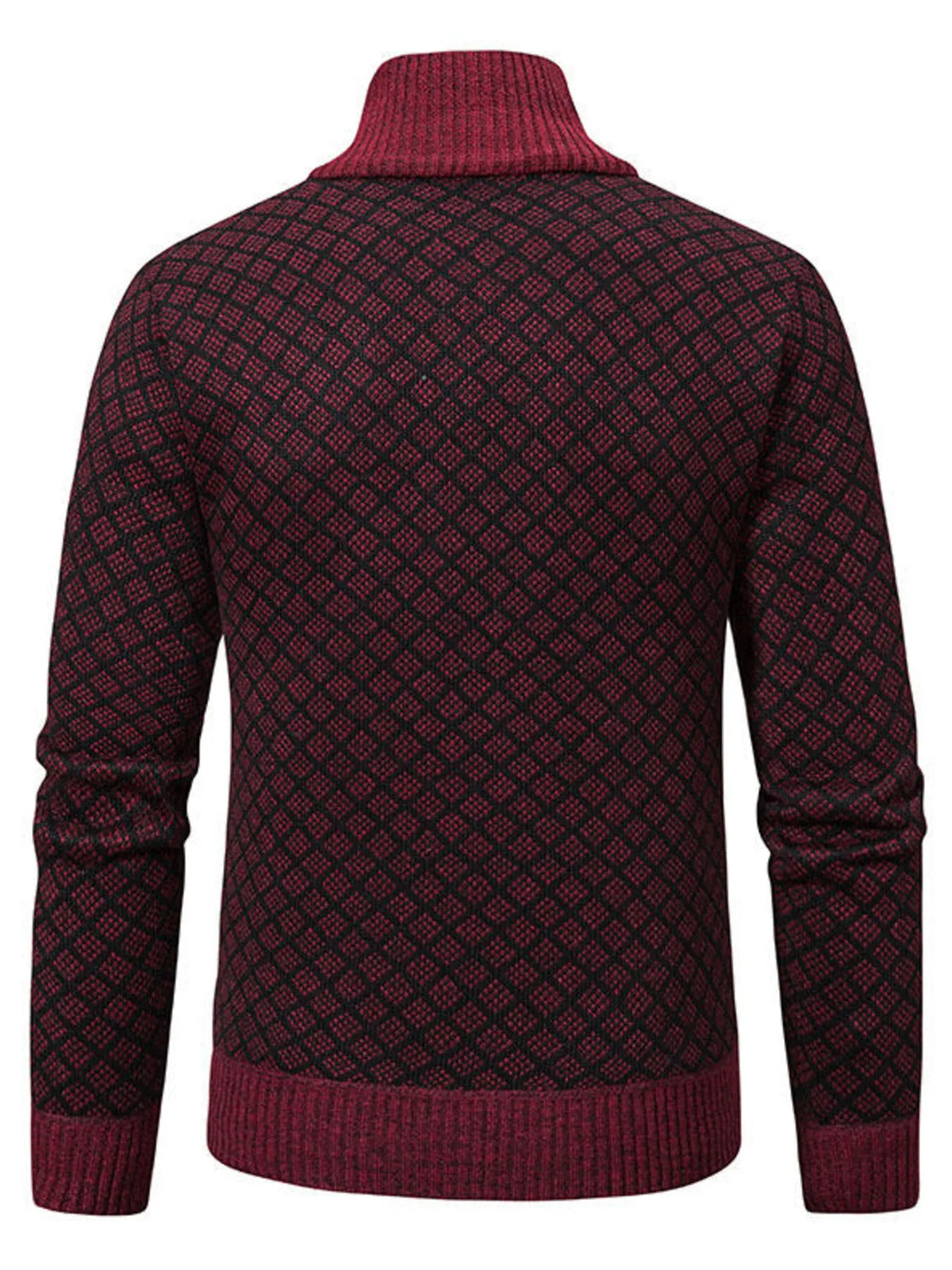 Men's Plus Size Diamond Pattern Zip-Up Knit Cardigan