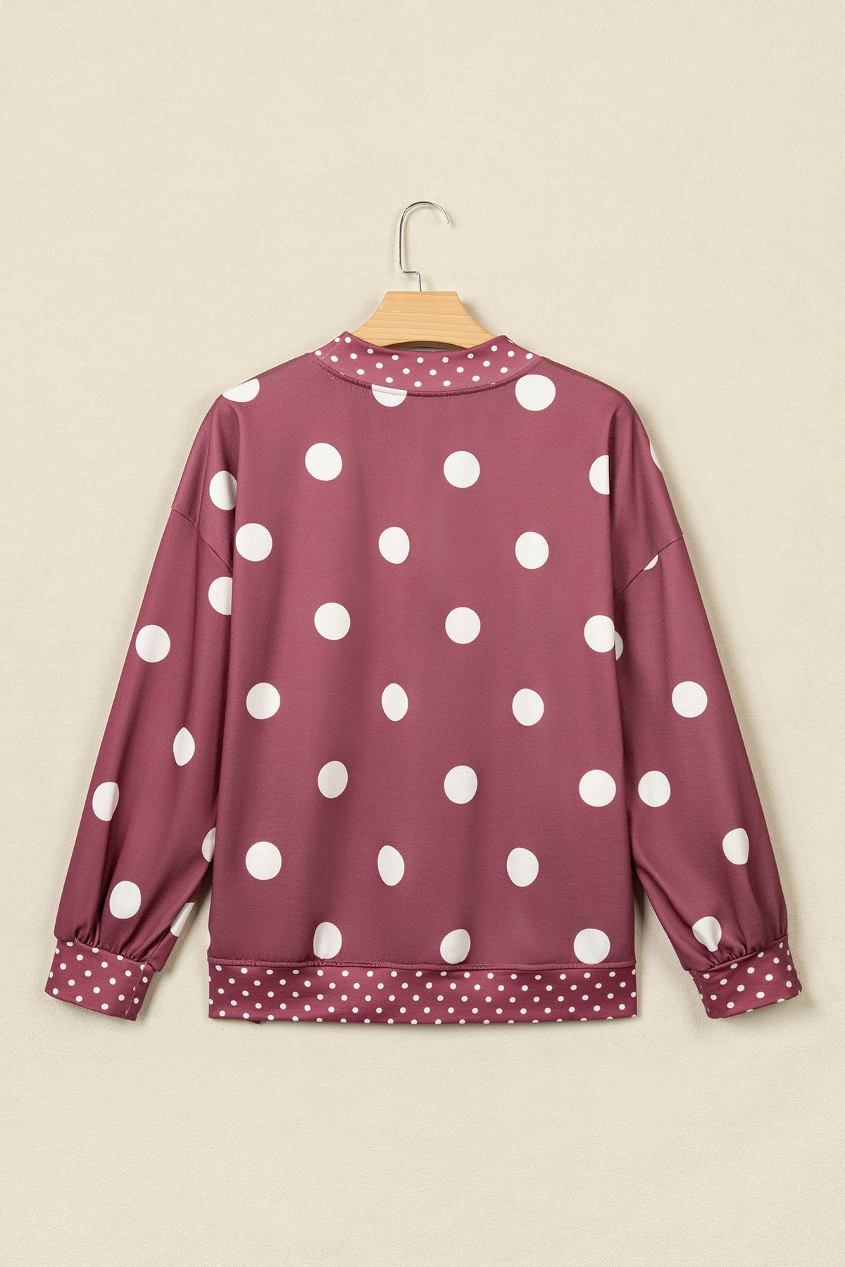 Brown Polka Dot Print Contrast Detail Oversized Tunic Sweatshirt