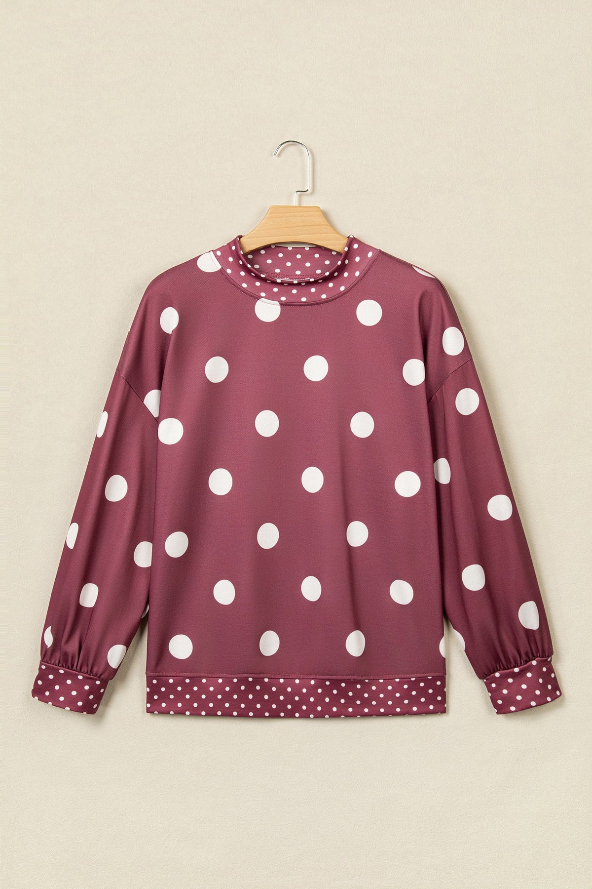 Brown Polka Dot Print Contrast Detail Oversized Tunic Sweatshirt