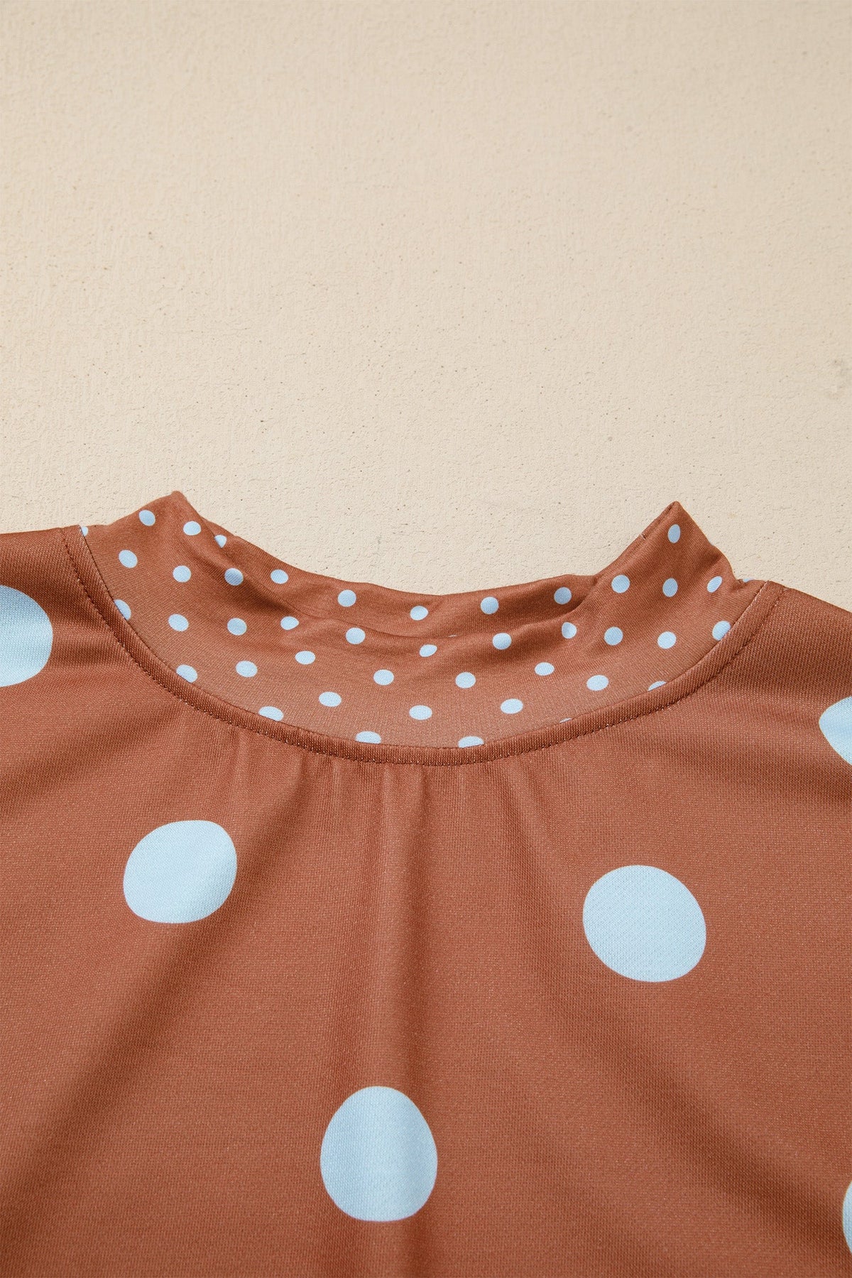 Brown Polka Dot Print Contrast Detail Oversized Tunic Sweatshirt