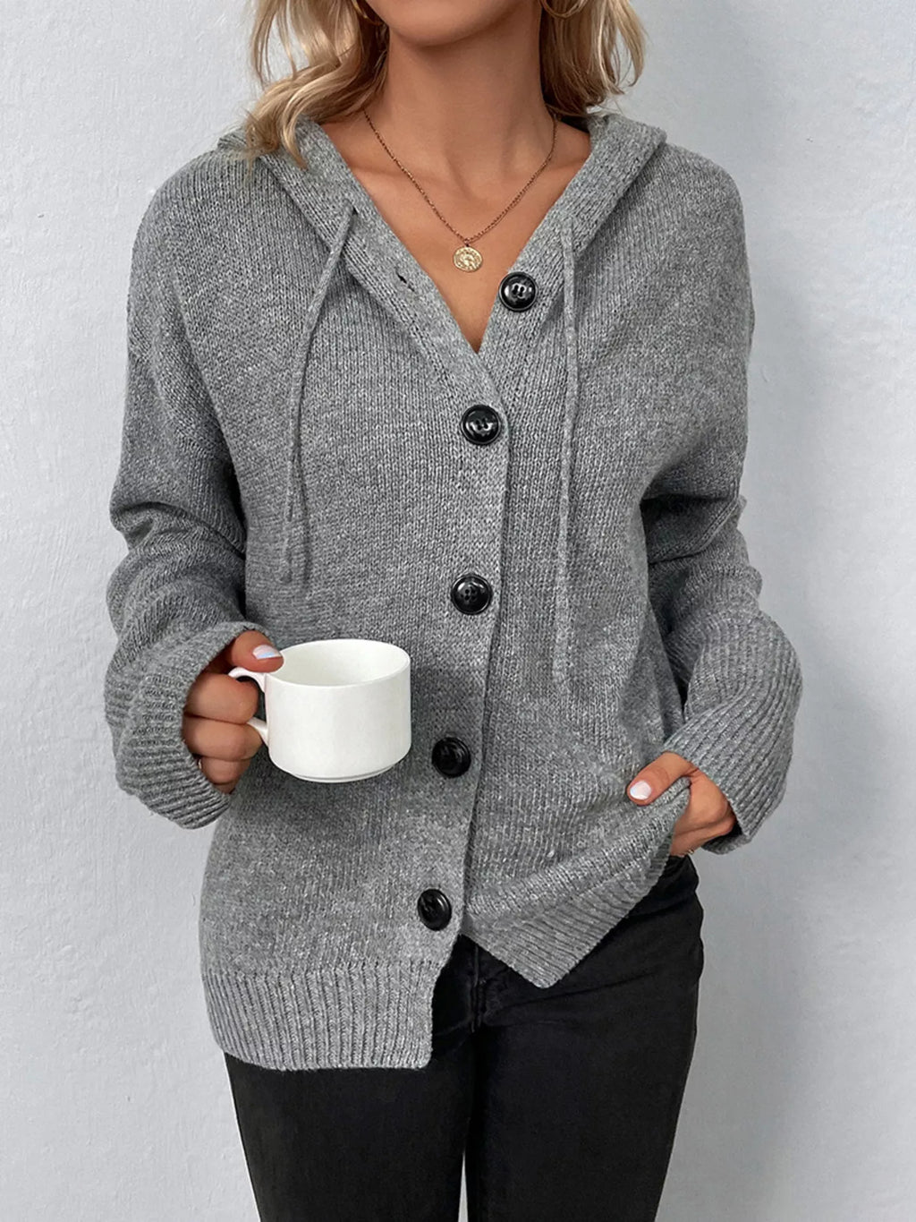 Cozy Knit Hooded Button-Down Cardigan