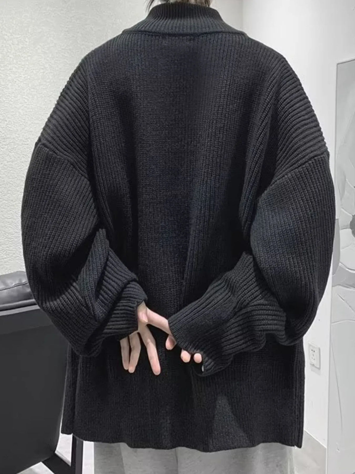 Men's Oversized Ribbed Zip-Up Sweater Cardigan
