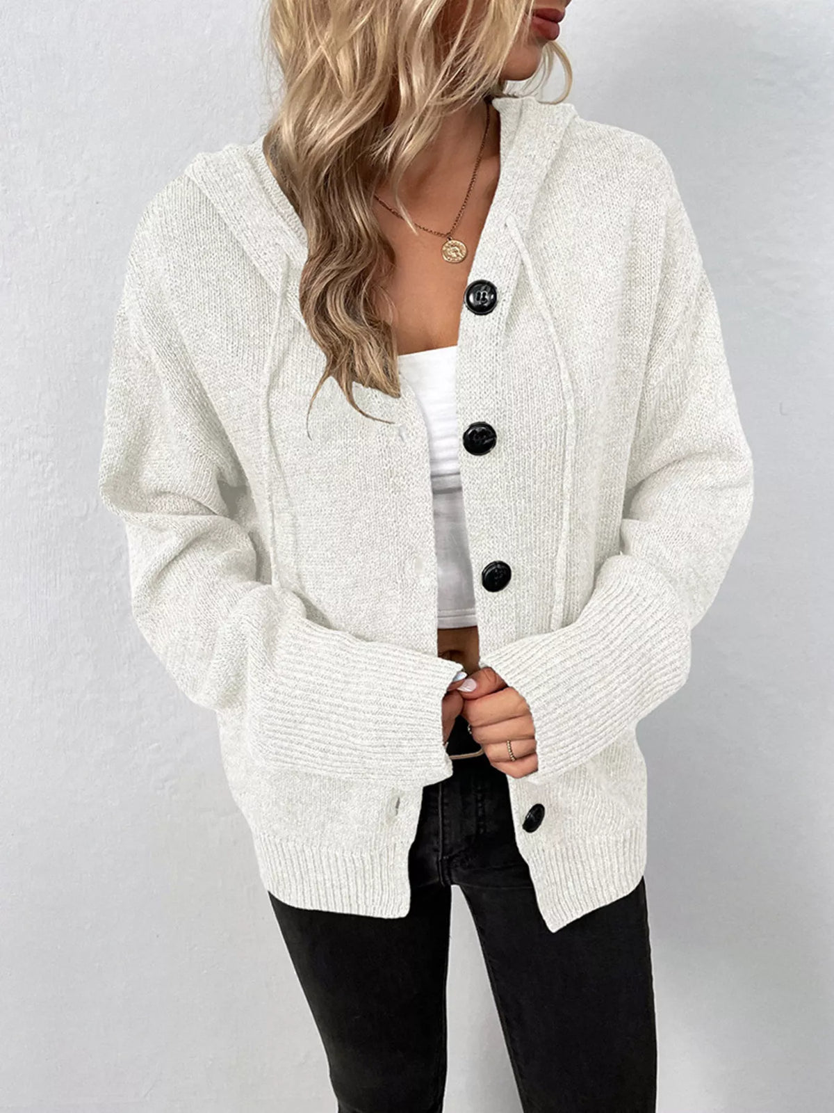 Cozy Knit Hooded Button-Down Cardigan