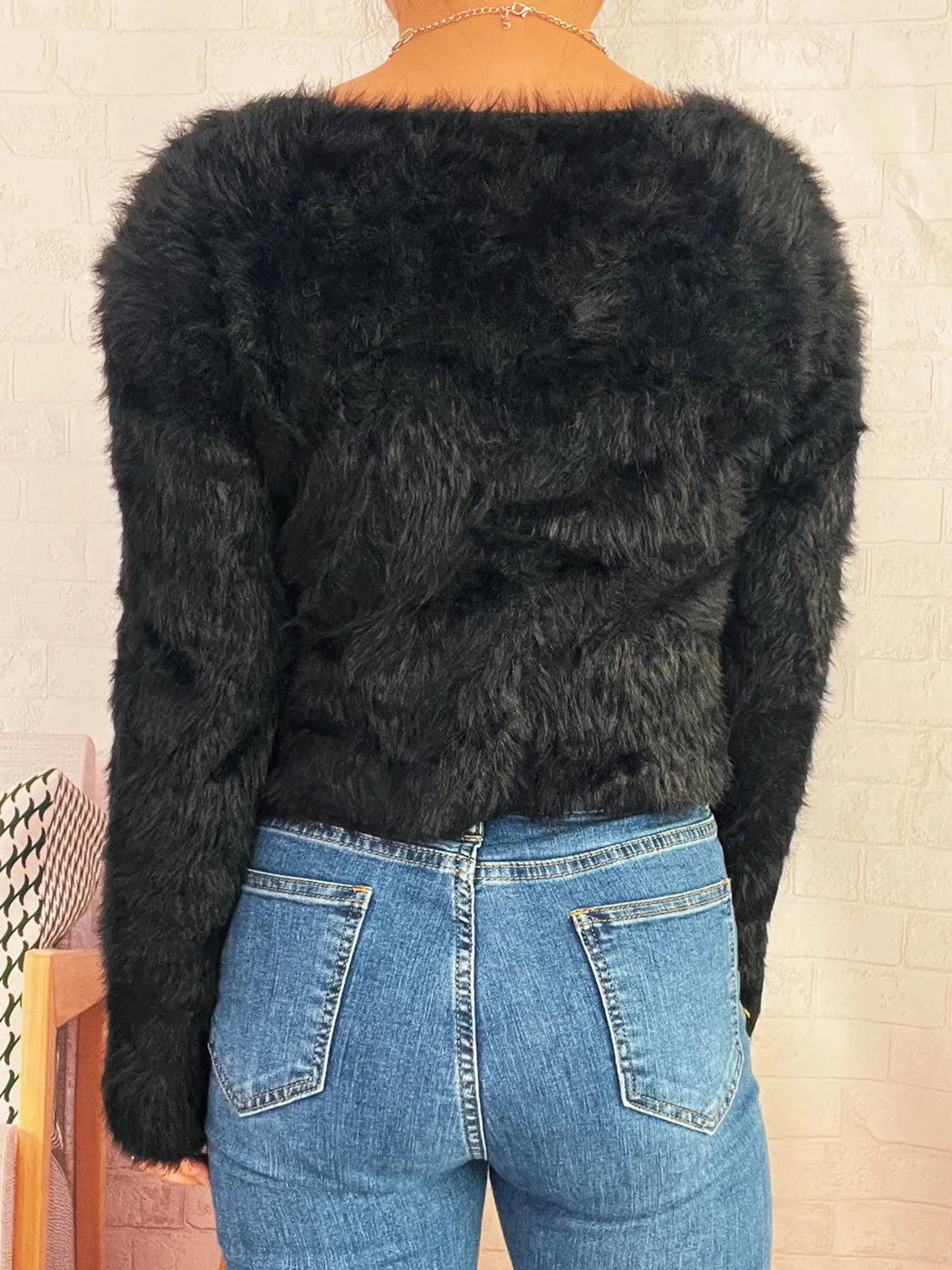 Fuzzy Heart Shape Button-Up Cardigan