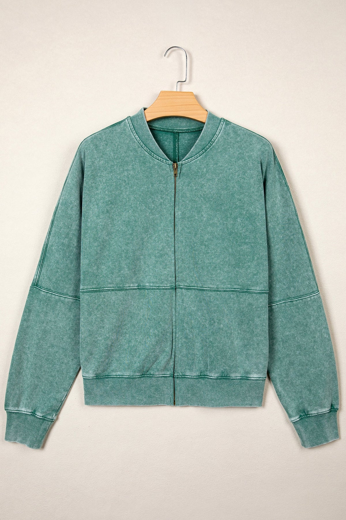 Evergreen Mineral Washed Zip Open-Front Jacket Style Cotton Sweatshirt