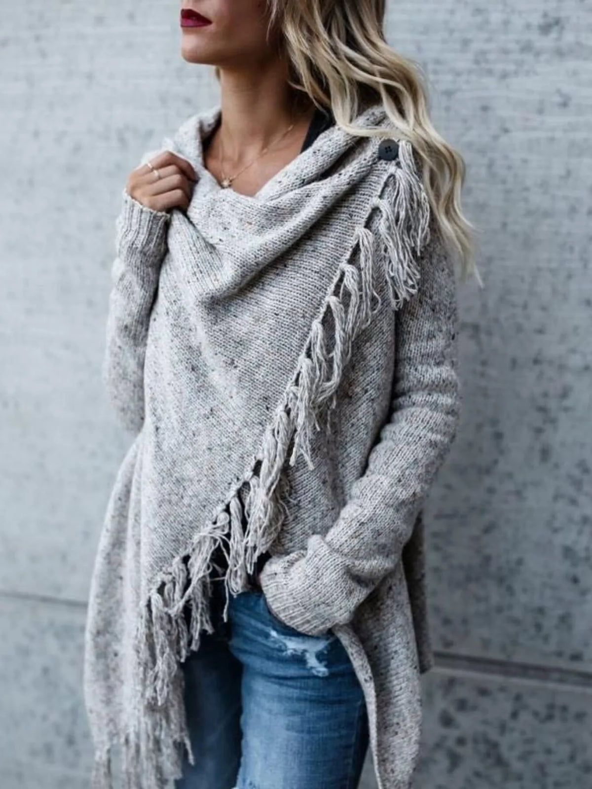 Fringe Long Sleeve Wrap Cardigan