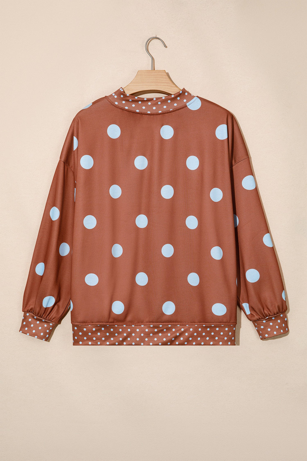 Brown Polka Dot Print Contrast Detail Oversized Tunic Sweatshirt