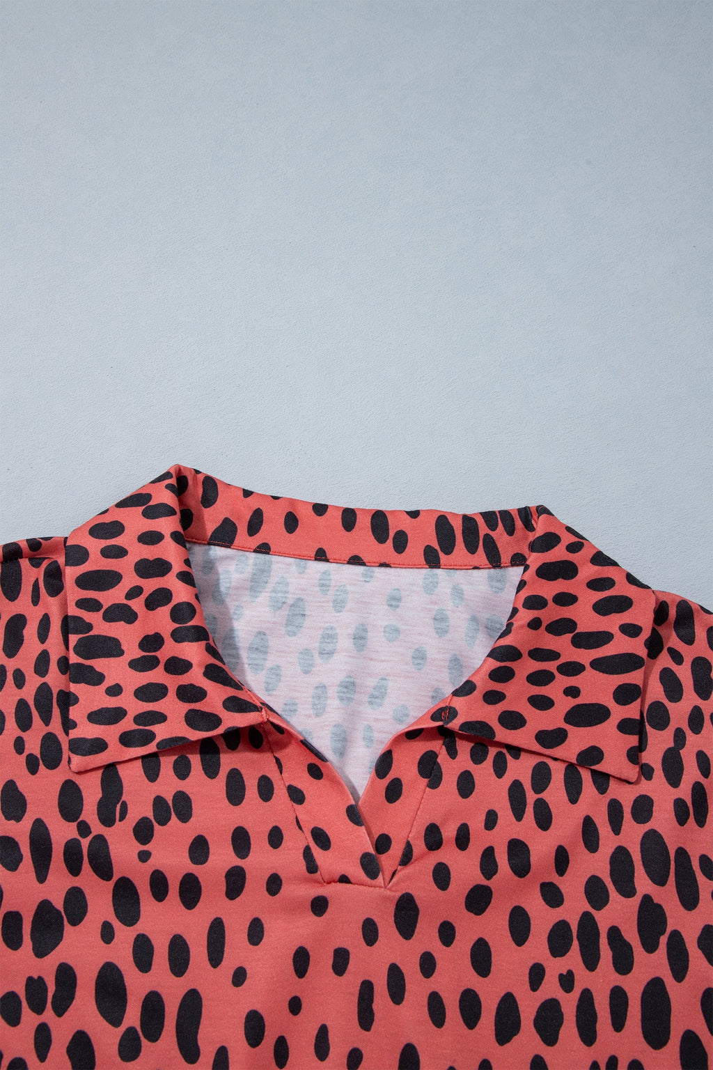 Red Leopard Print Long Sleeve V Neck Plus Size Midi Dress