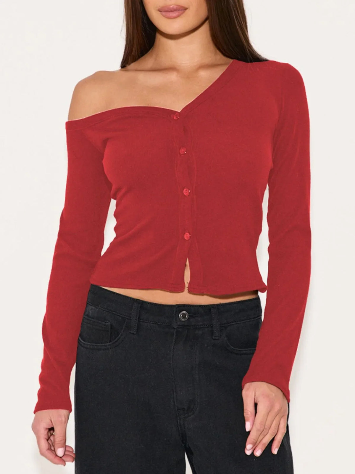 Asymmetrical Neck Button Up Cardigan