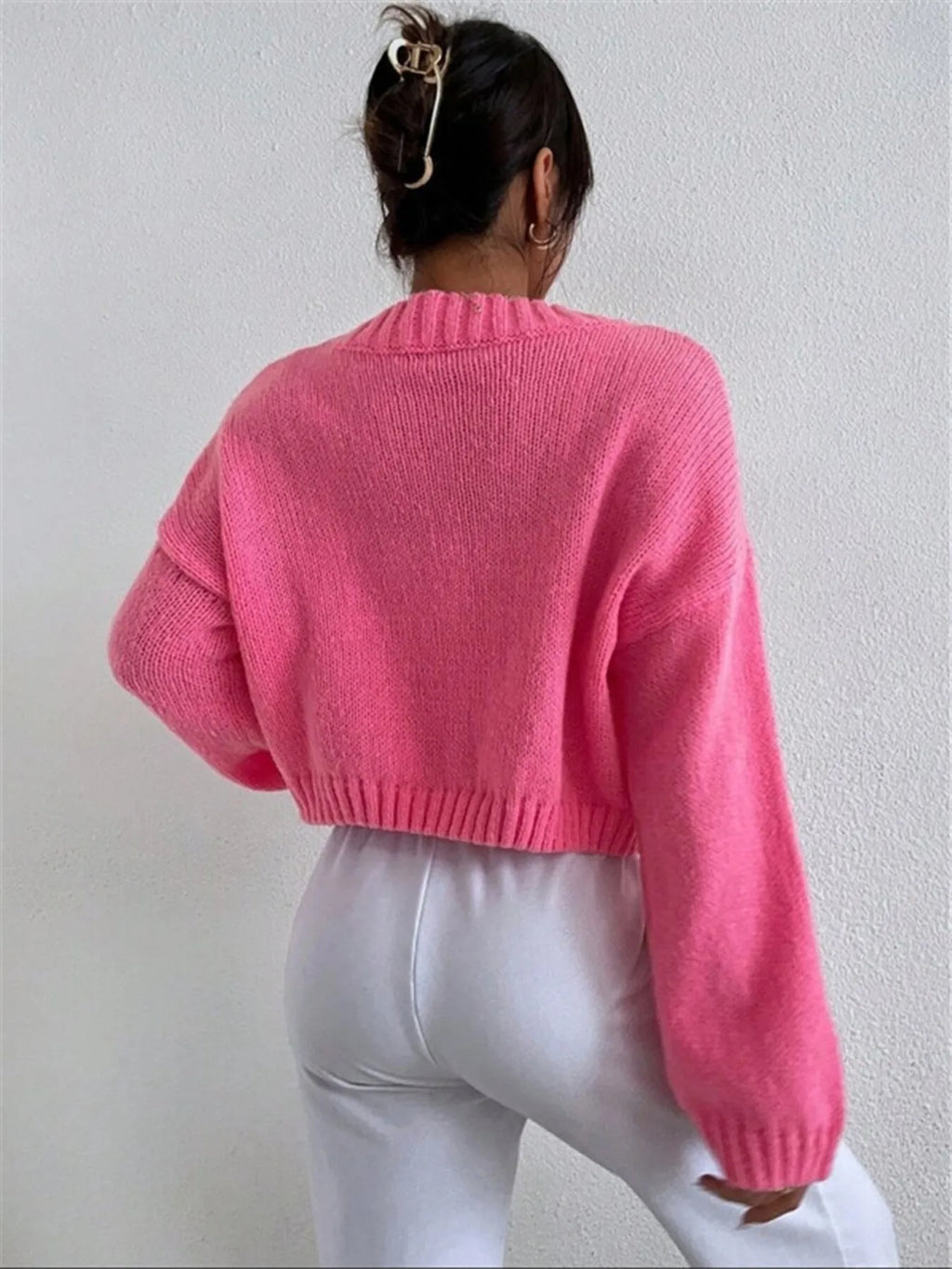 Contrast Cloud Pattern Cropped Button-Up Cardigan