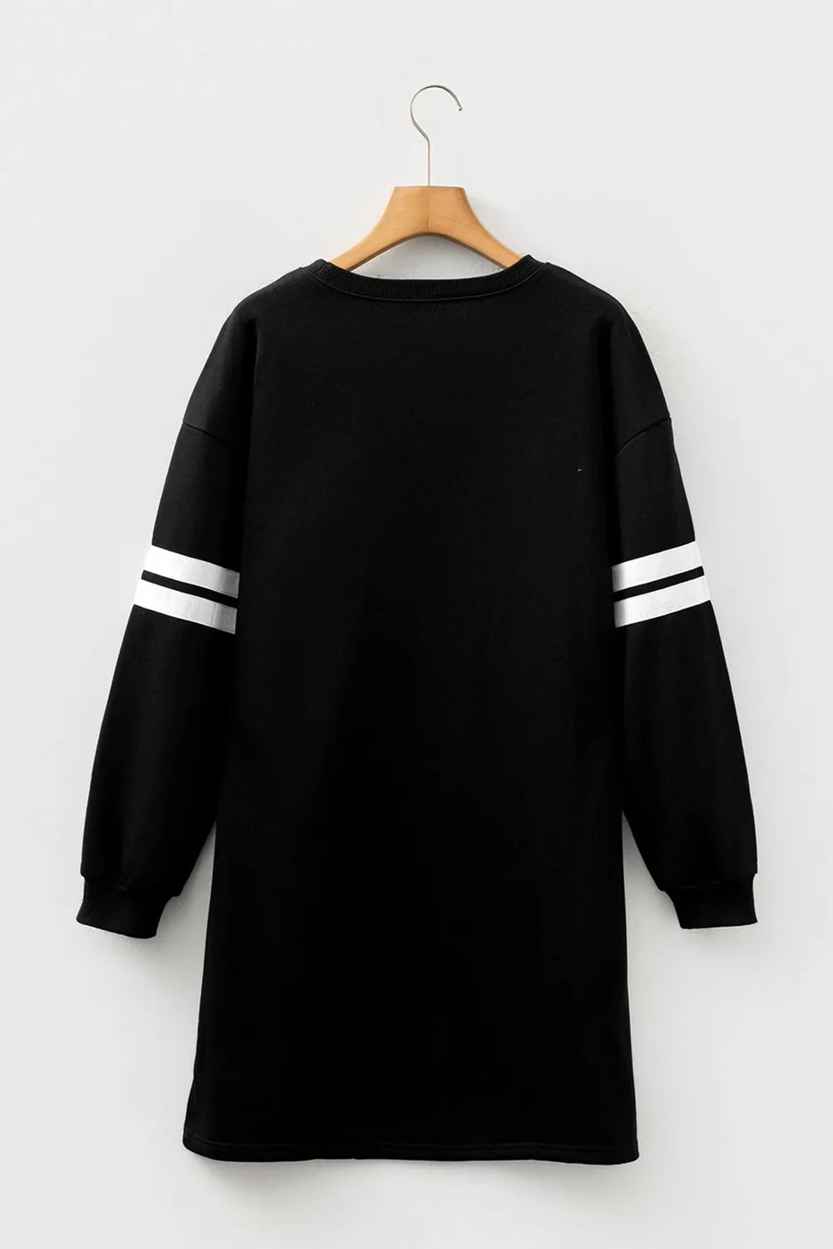Black Sequin Ghost Graphic Varsity Striped Sleeve Halloween Sweatshirt Dress