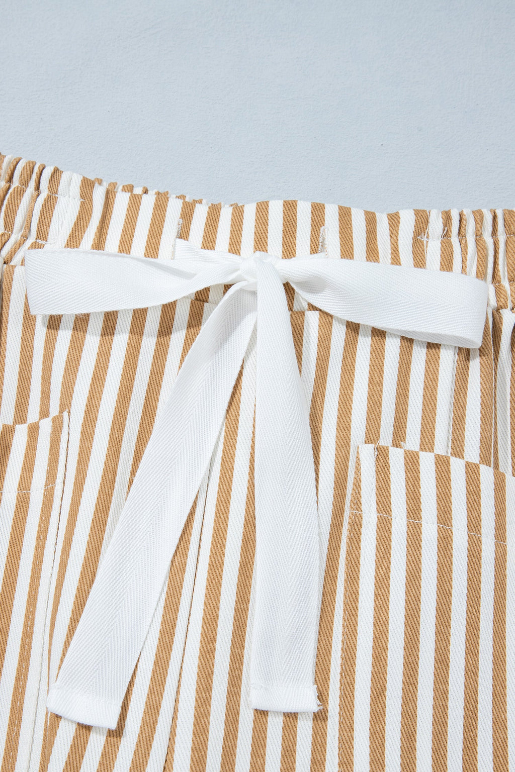 Apricot Stripe Ribbon Drawstring Waist Full-Length Shift Pant