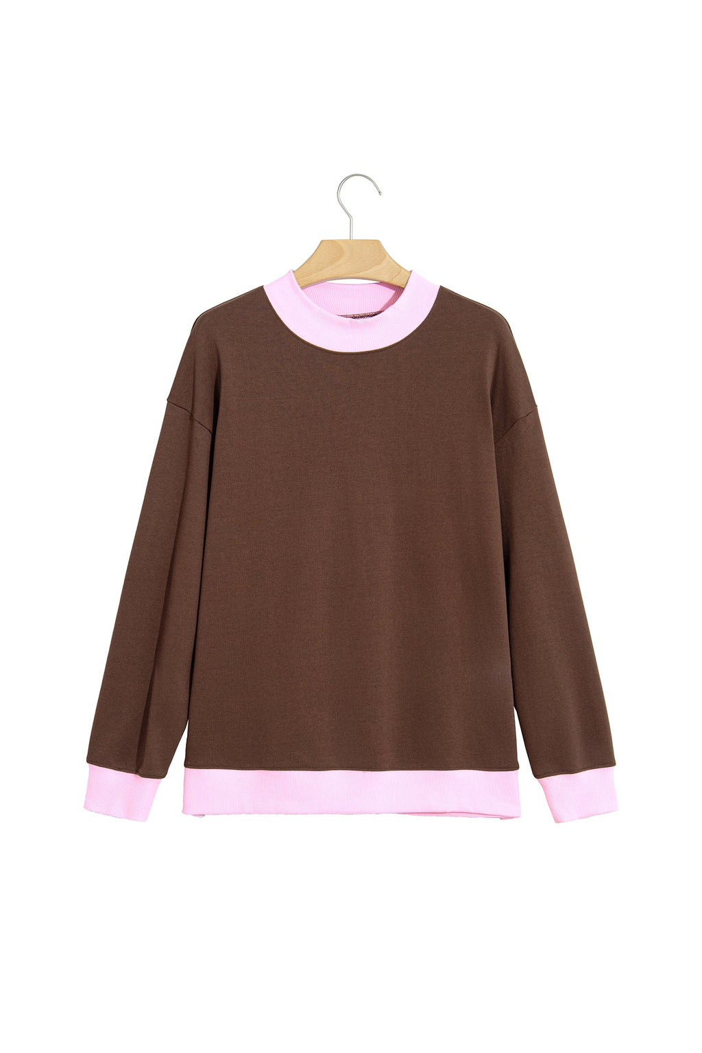 Pink Colorblock Trim Crewneck Long Sleeve Pullover Sweatshirt