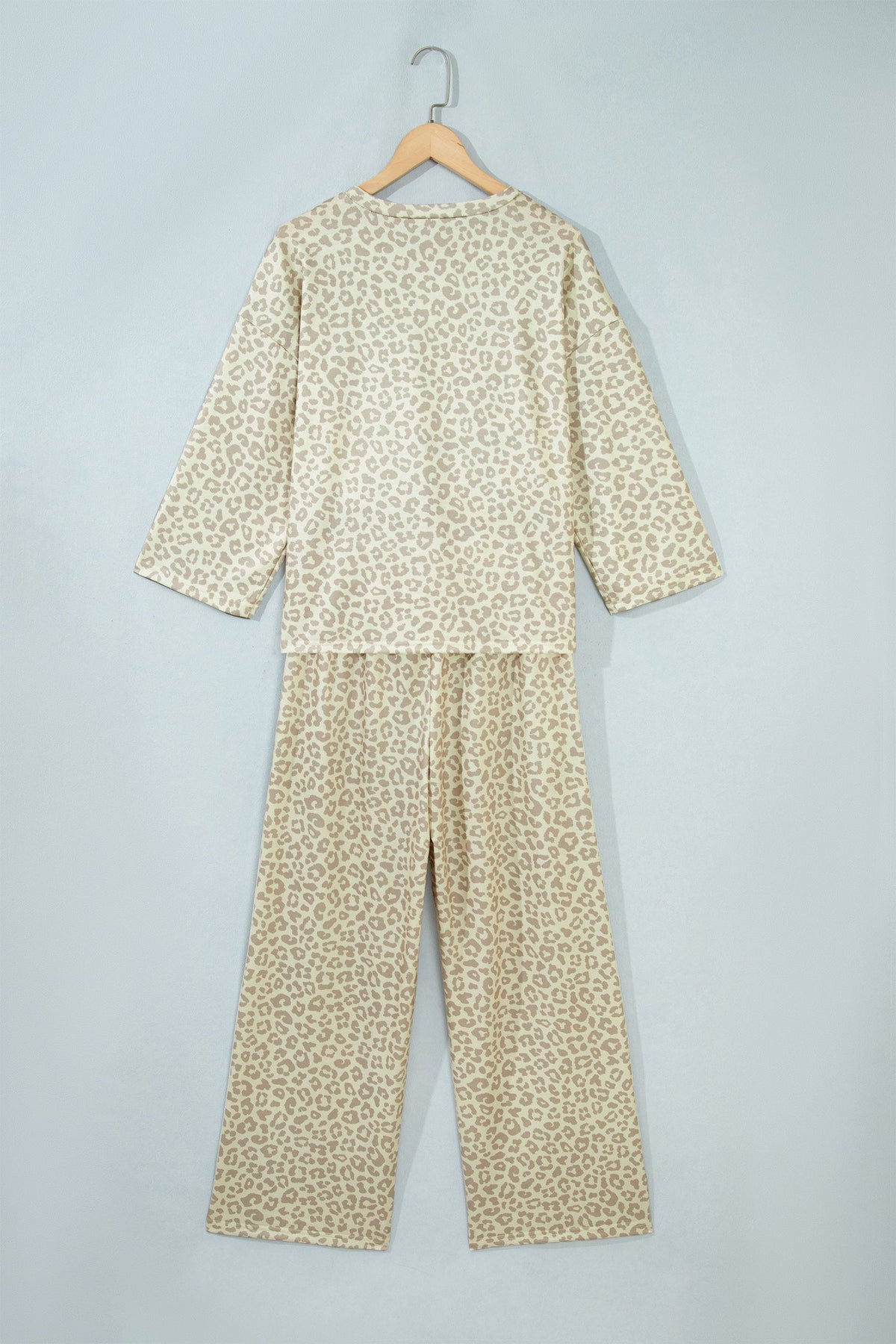 Pink Leopard Print Varsity Striped Detail 3/4 Sleeve Top Shift Pant Set