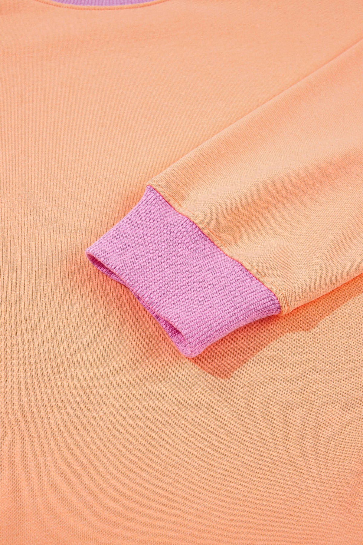 Pink Colorblock Trim Crewneck Long Sleeve Pullover Sweatshirt