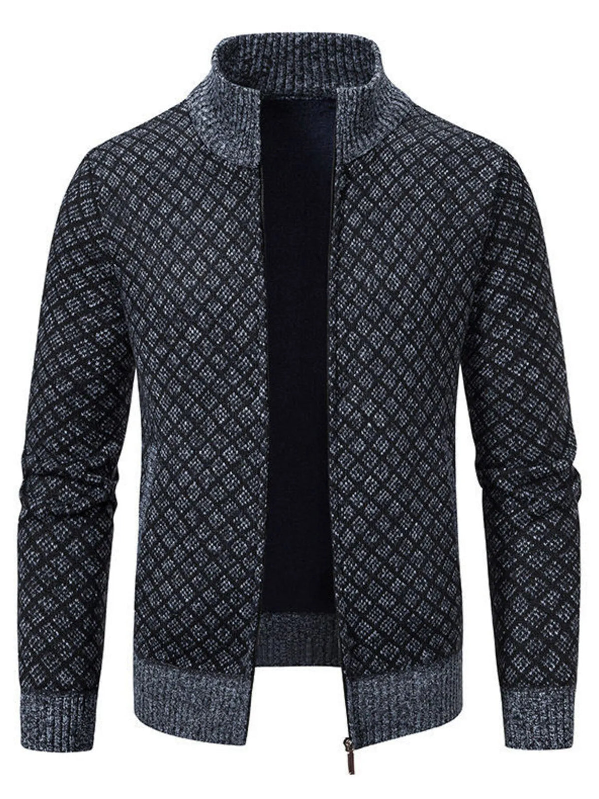 Men's Plus Size Diamond Pattern Zip-Up Knit Cardigan