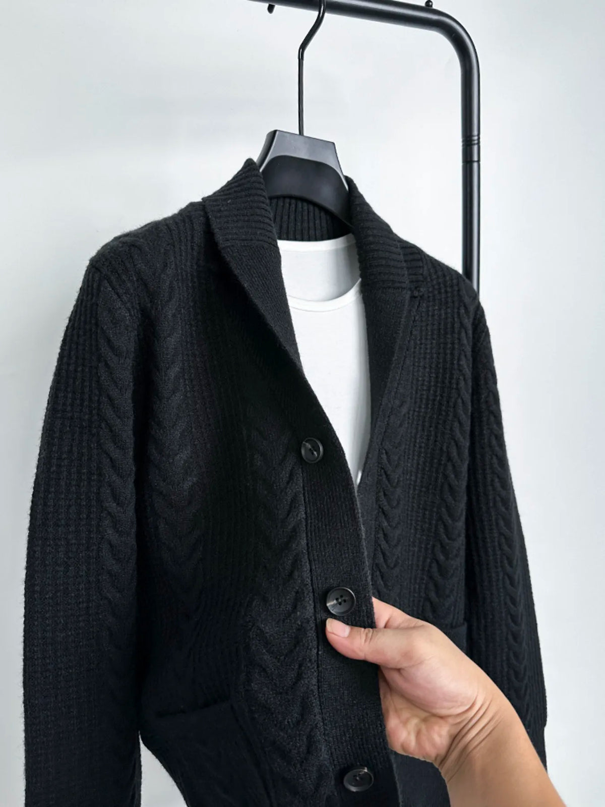 Men's Plus Size Cable Knit Button Up Cardigan