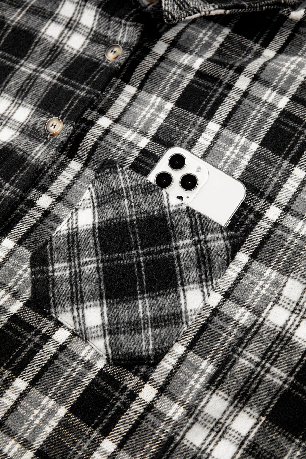Black Plaid Long Sleeve V Neck Shift Plus Size Shirt Jacket