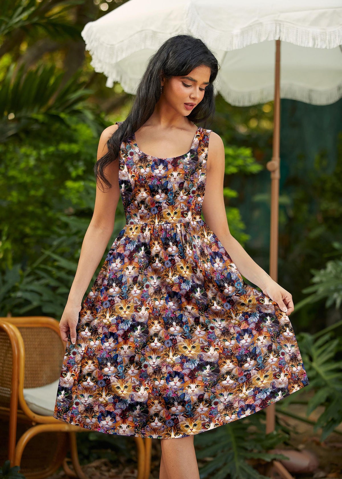 Cats & Flowers Fit & Flare Dress