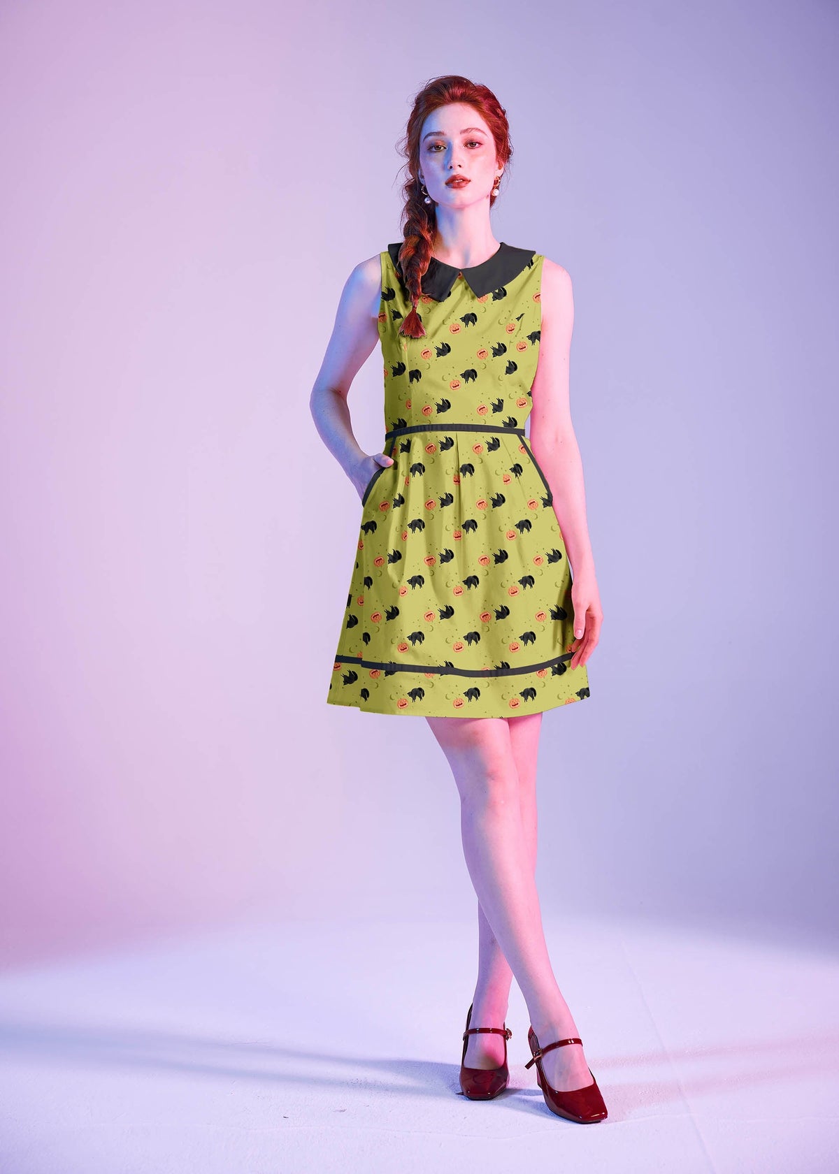 Black Cat Collared Dress