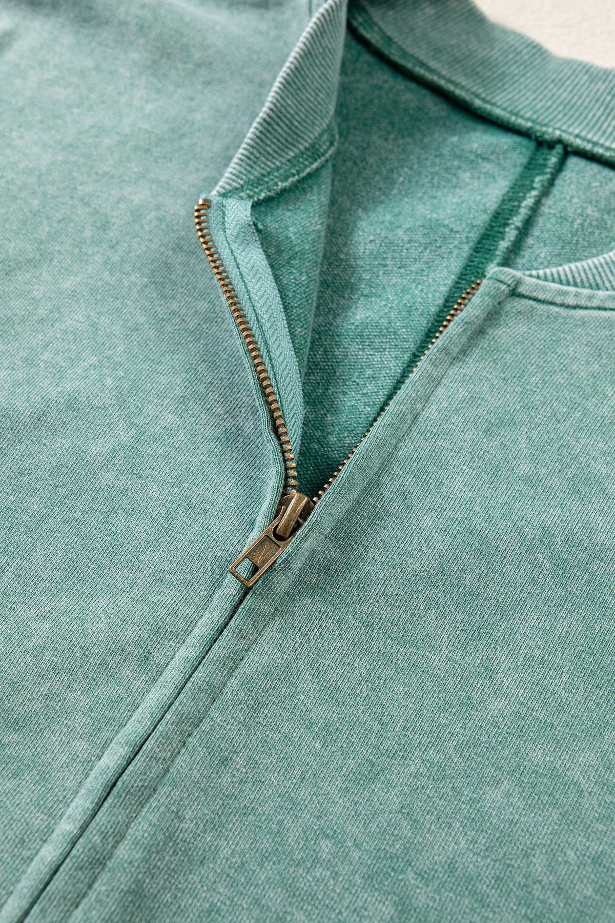 Evergreen Mineral Washed Zip Open-Front Jacket Style Cotton Sweatshirt