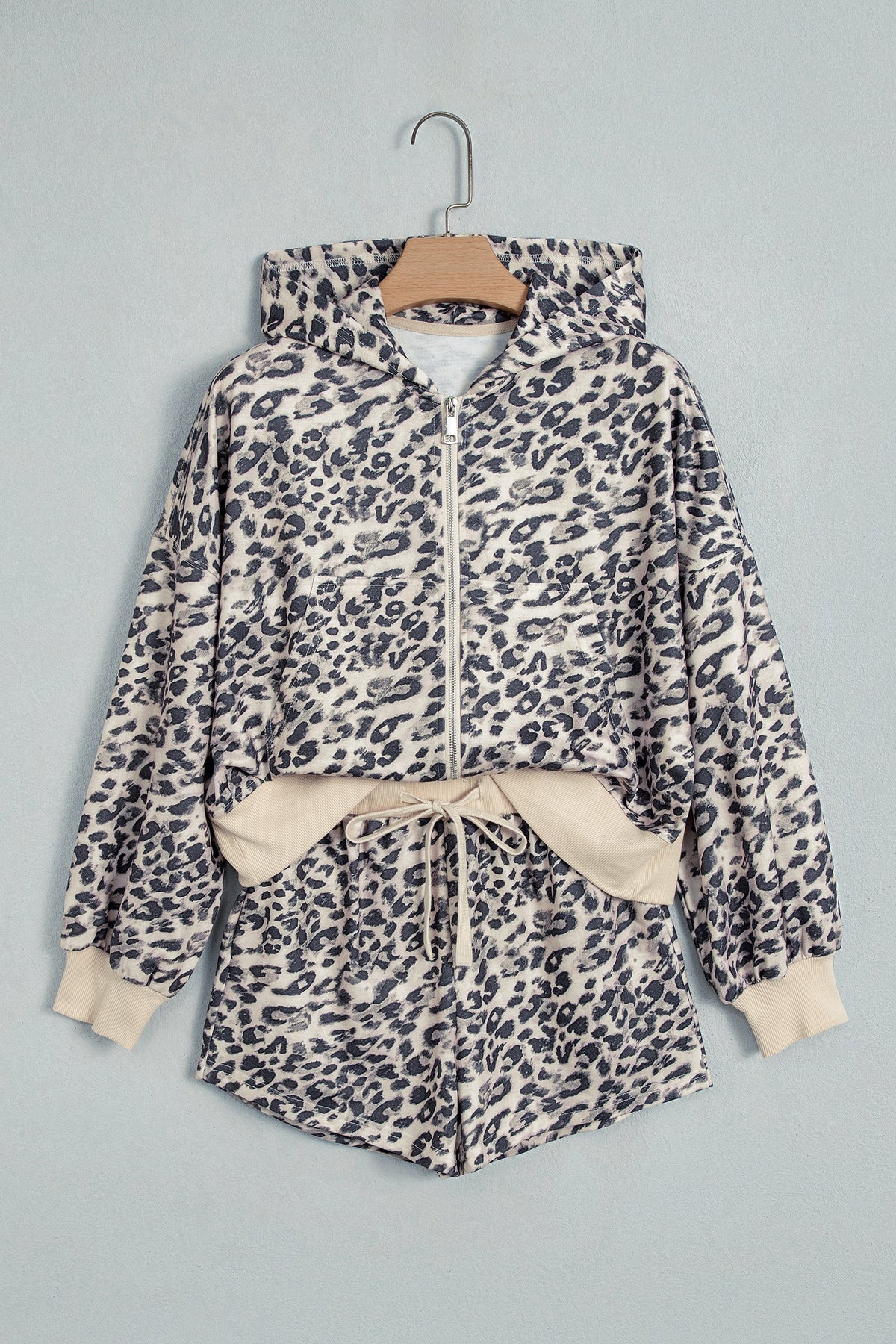 Multicolour Leopard Zip-Up Hooded Drawstring Pant Set