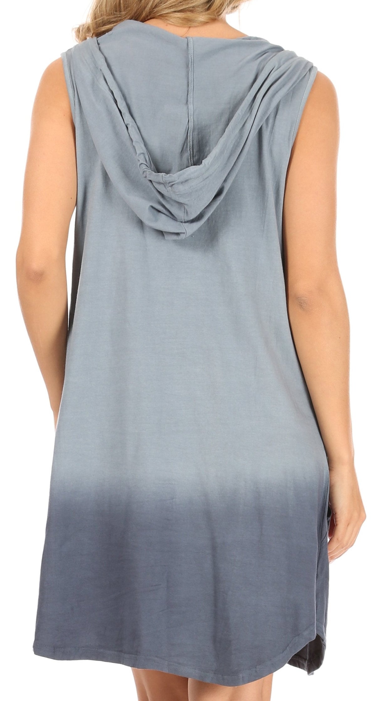 Sakkas Andrea Women's Casual Summer Cover-up Sleeveless Hoodie Dress Knit Tie-dye