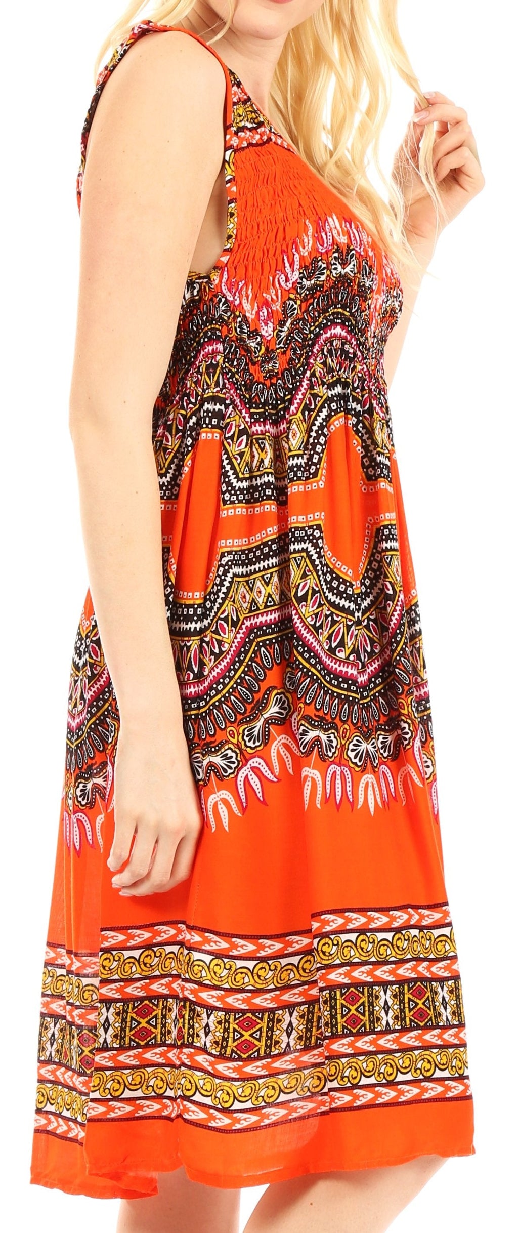 Sakkas Darcia Women's Casual Summer Cocktail Elastic Stretchy Dashiki Print Dress