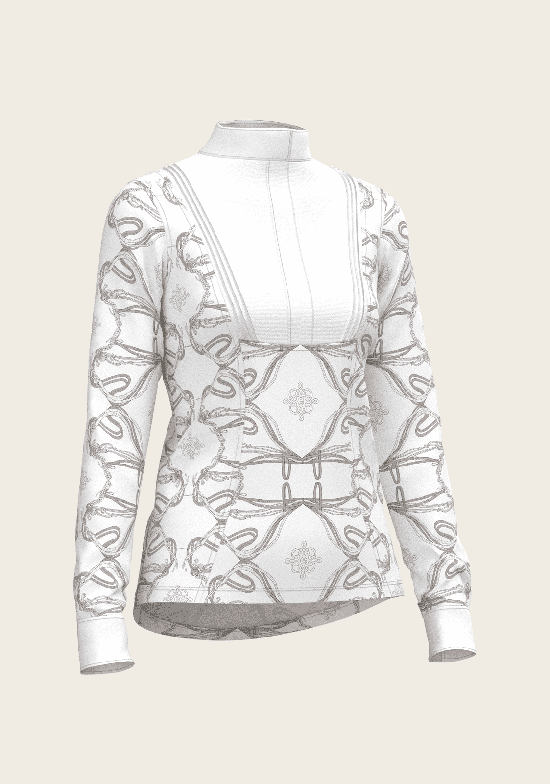 Short Pleated Roped Bridles on White Long Sleeve Show Shirt