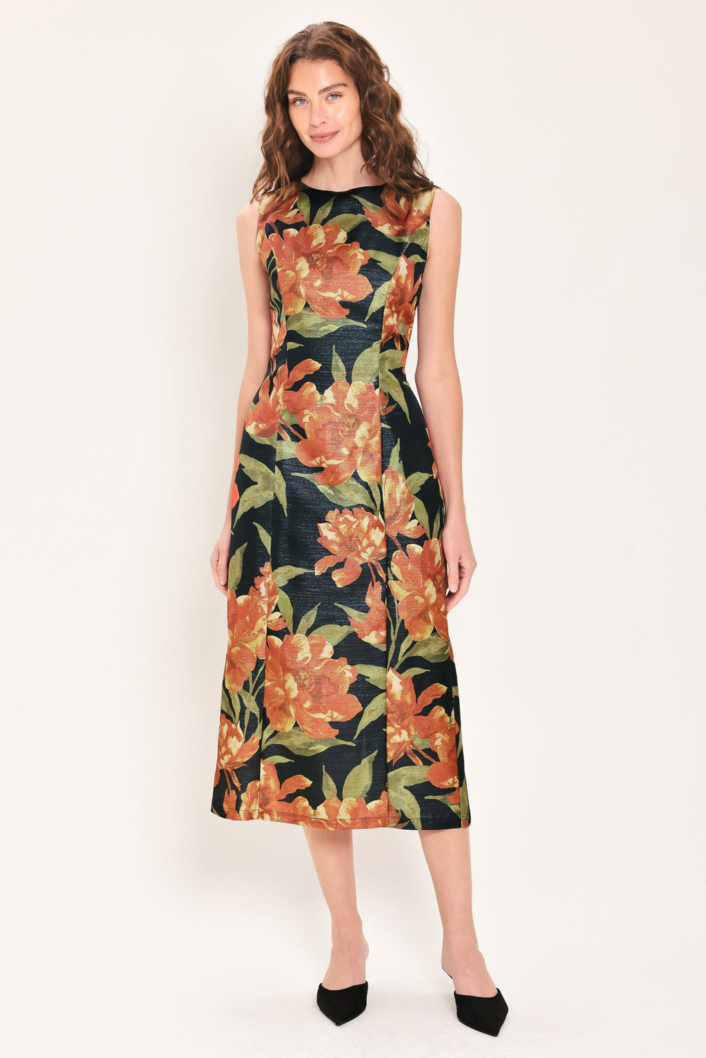 STARRY NOIR BLACK METALLIC TEXTURED COLUMN DRESS