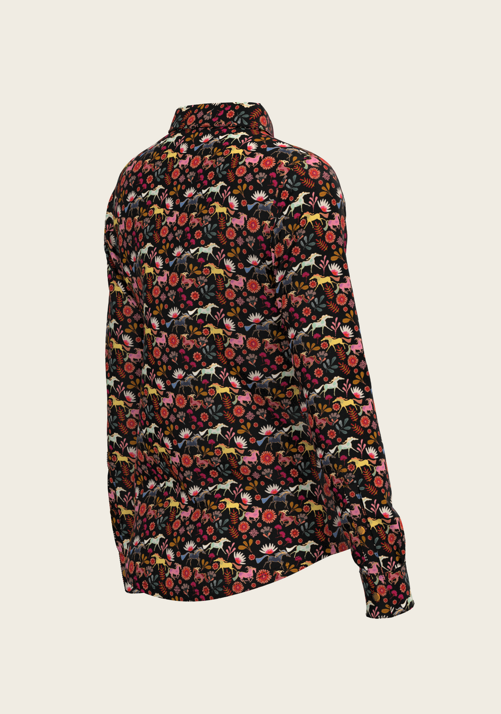  Bouquet on Black Ladies Button Shirt