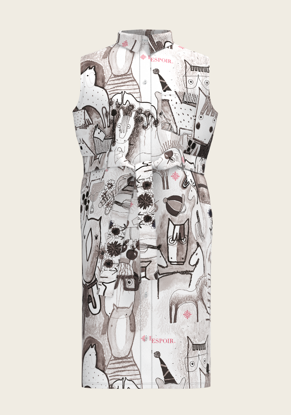 The Horse Fair Monochrome Sleeveless Shirt Dress