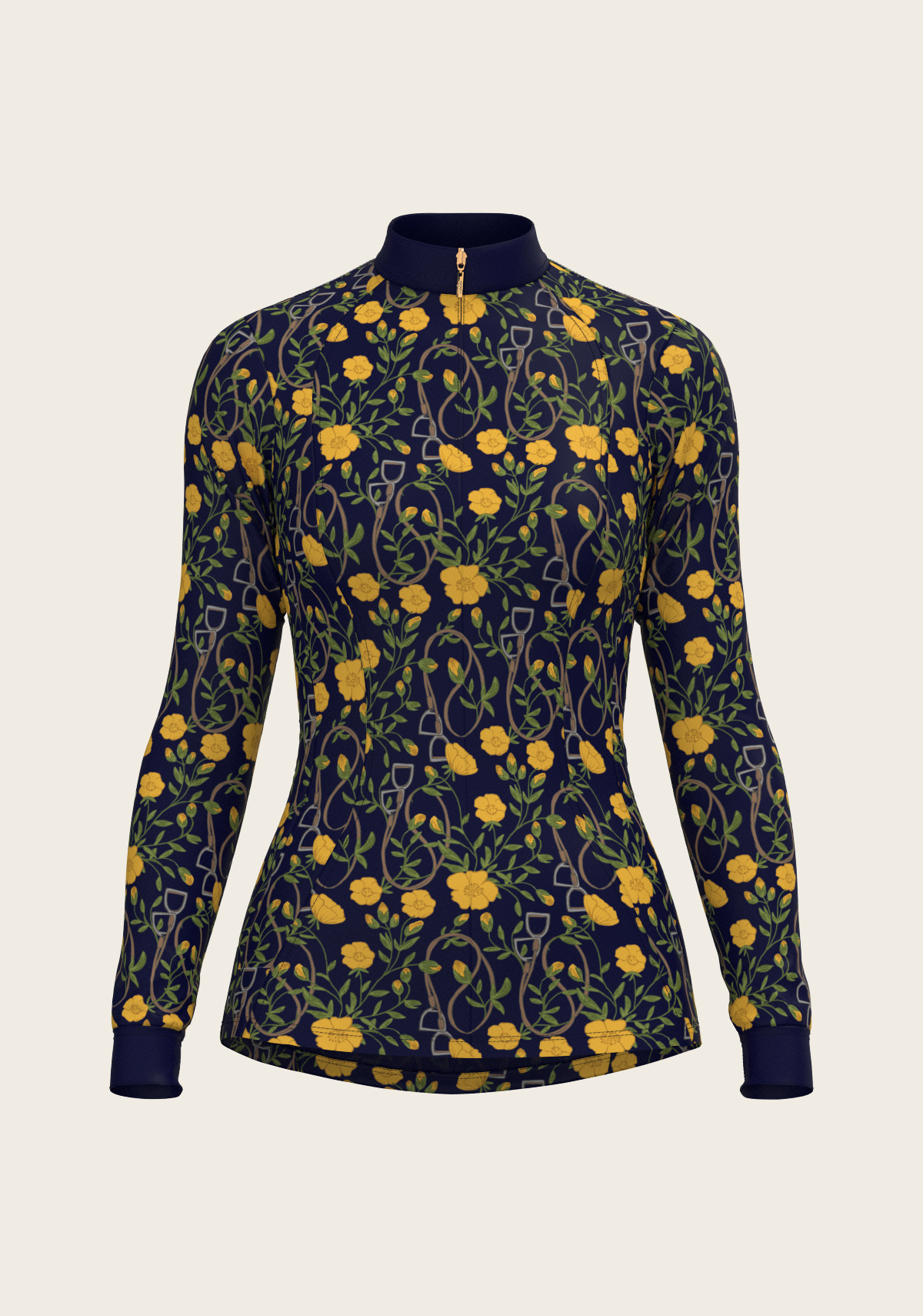 Navy stirrups yellowQuarter Zip Sun Shirt