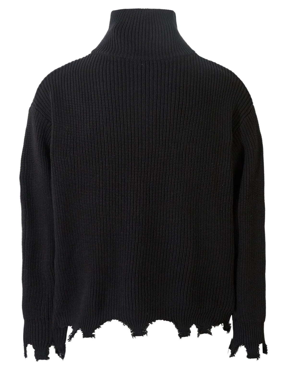 Men's Distressed Hem Ribbed Knit Zip-Up Cardigan