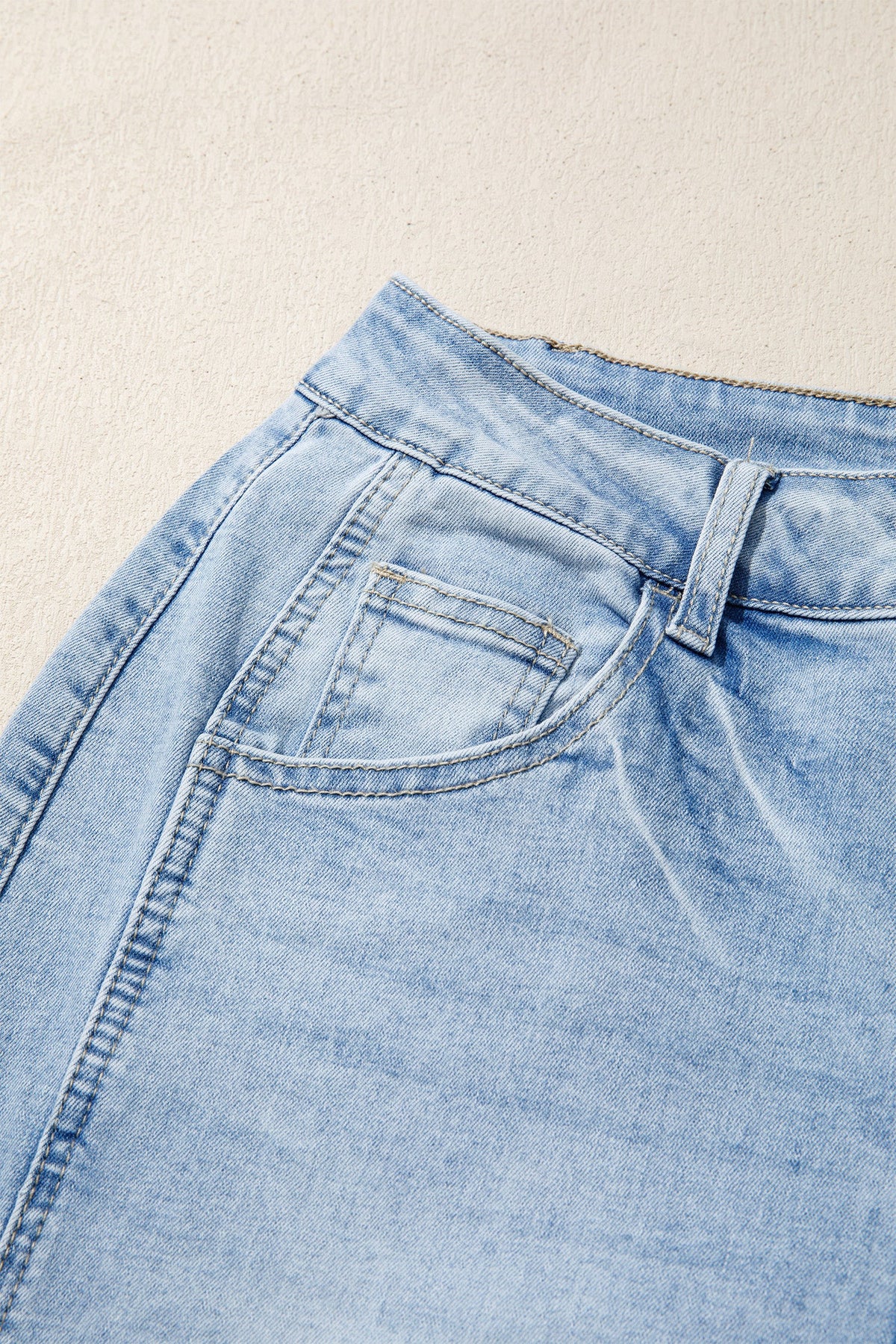 Sail Blue Raw Hem Turnup Loose Ankle-length Jeans