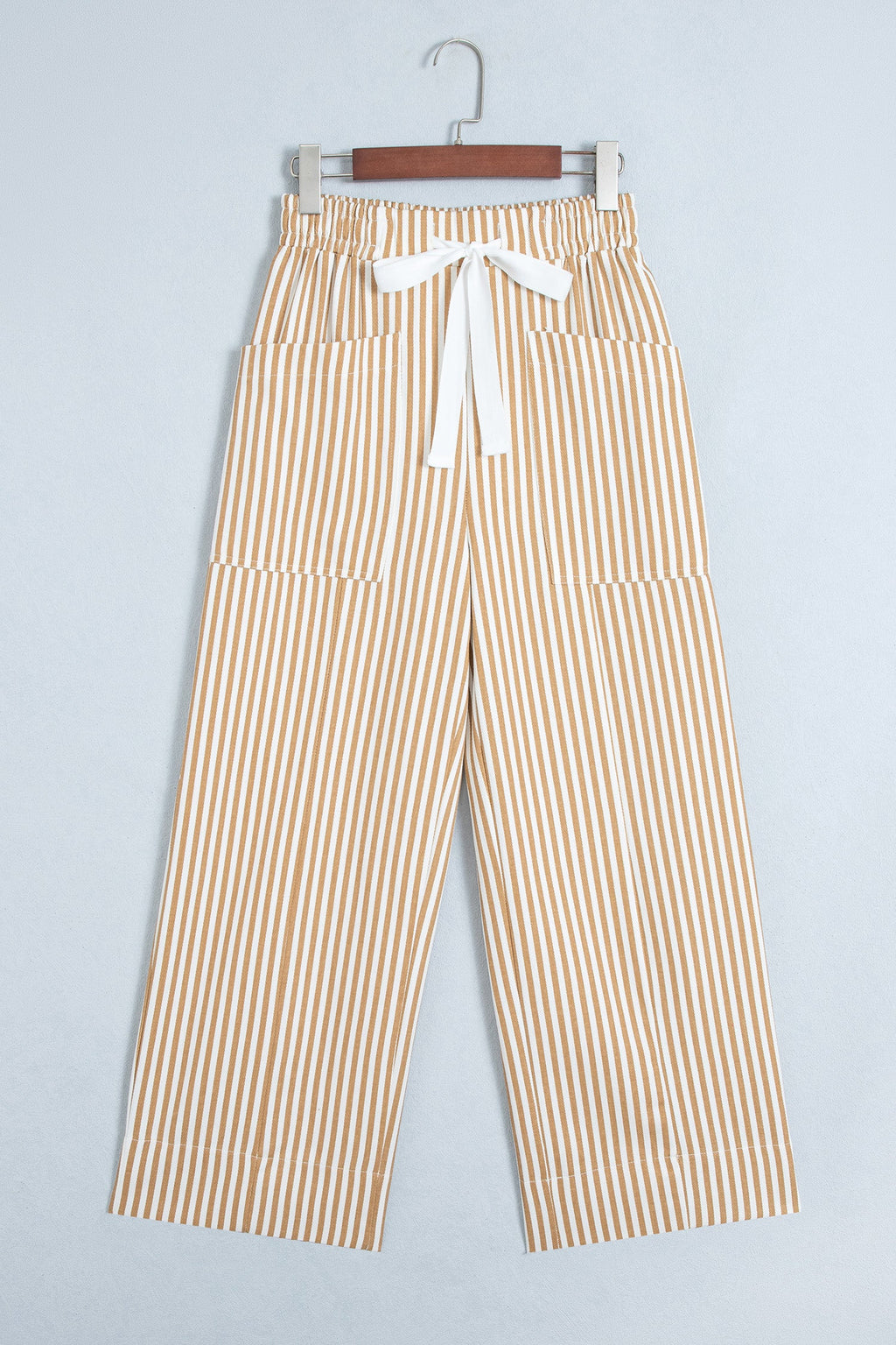 Apricot Stripe Ribbon Drawstring Waist Full-Length Shift Pant