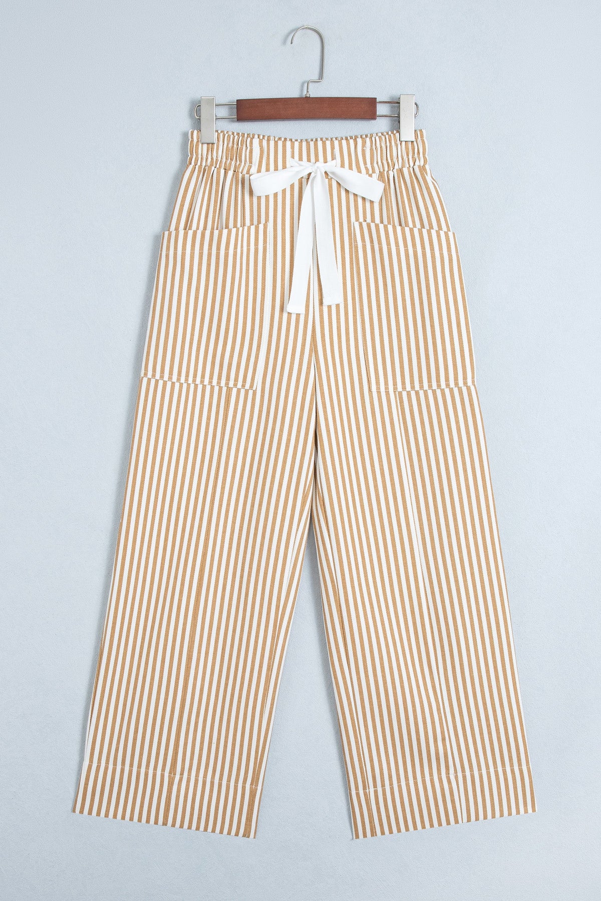 Apricot Stripe Ribbon Drawstring Waist Full-Length Shift Pant