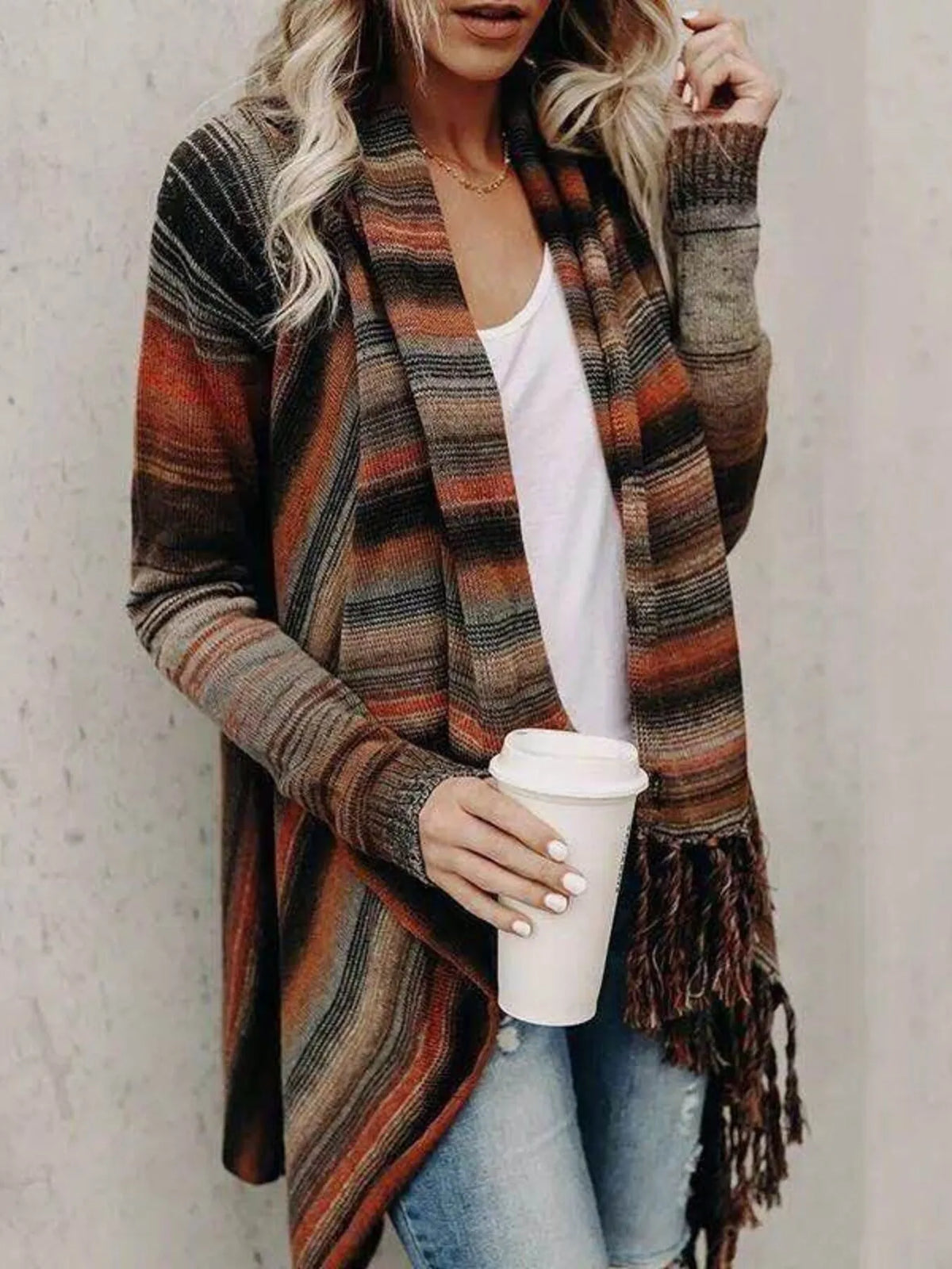 Fringe Long Sleeve Wrap Cardigan