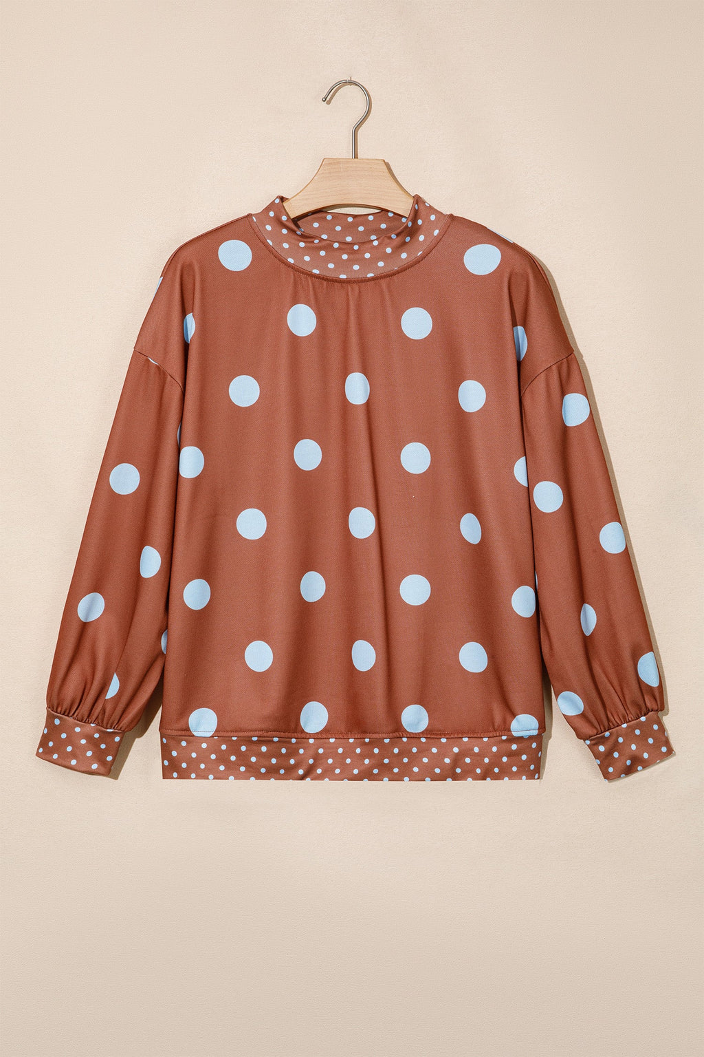Brown Polka Dot Print Contrast Detail Oversized Tunic Sweatshirt