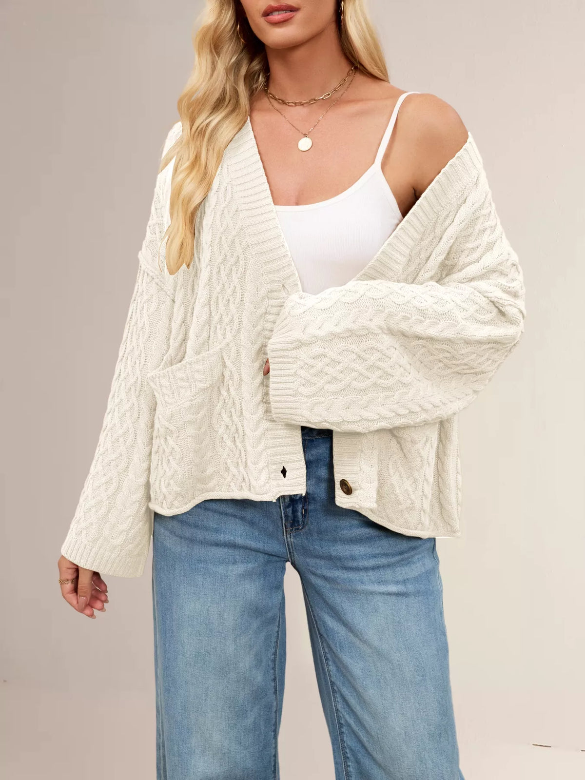 Cable Knit Button-Down Cardigan