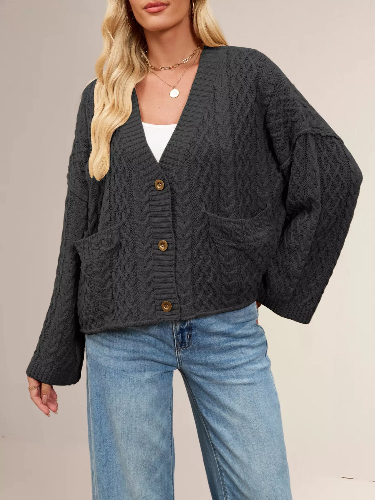 Cable Knit Button-Down Cardigan