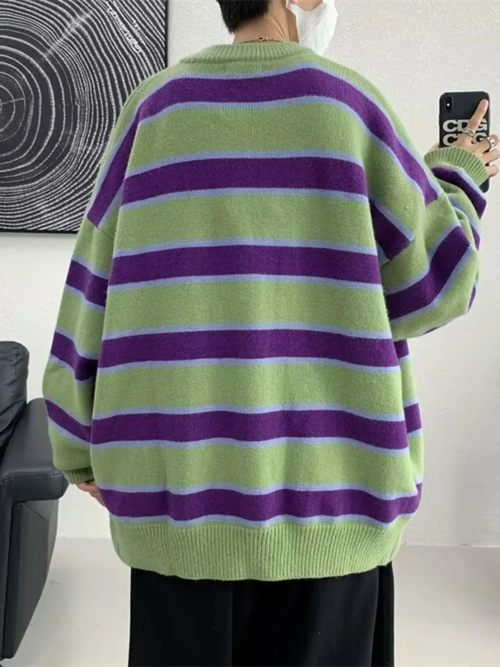 Men's Striped V-Neck Knitted Cardigan