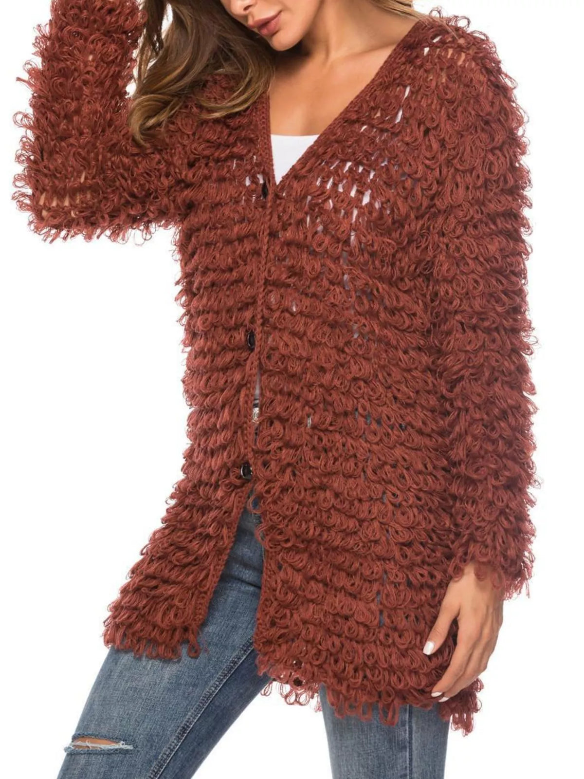 Textured Knit Button Up Cardigan