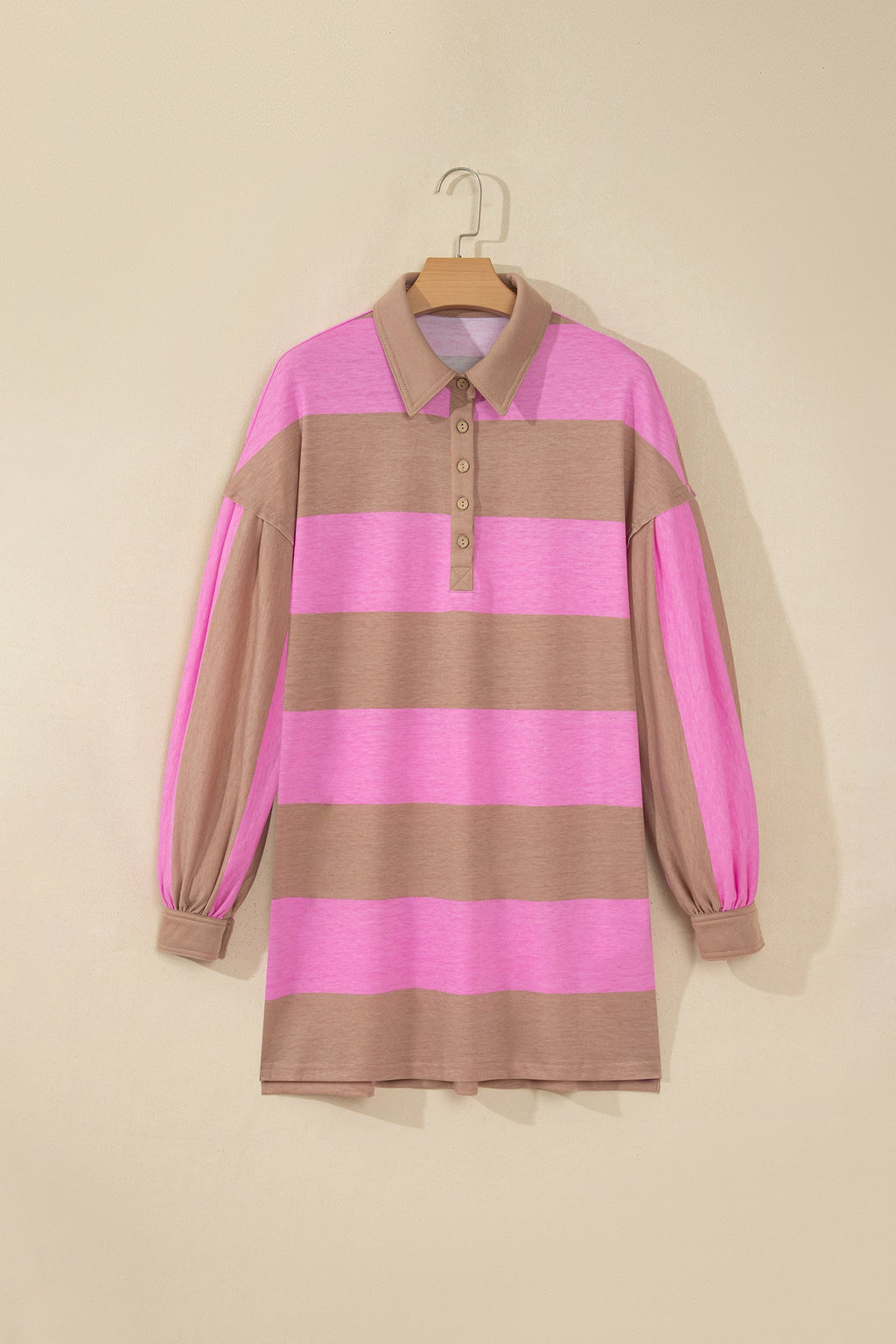 Rose Stripe Striped Button Long Sleeve Short Shift Dress